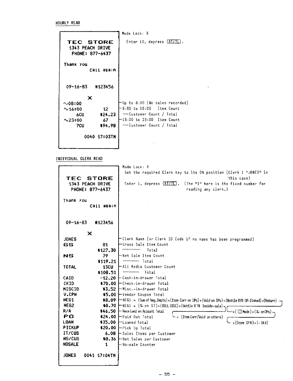 Tec store, 0040 17s03th, Call again | Toshiba TEC MA-1100-400 SERIES User Manual | Page 59 / 138