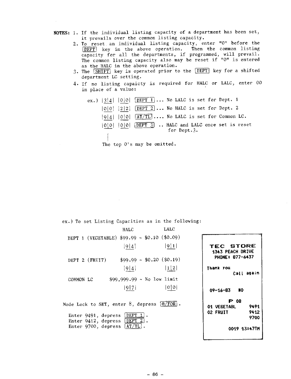 I9l7l lolol, Tec store 1343 peach drive phone: 877-a437 | Toshiba TEC MA-1100-400 SERIES User Manual | Page 90 / 138