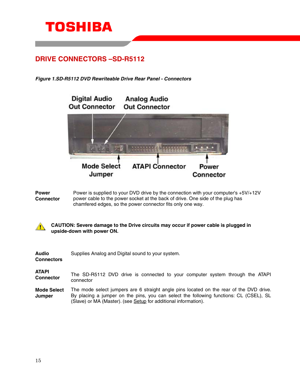 Drive connectors –sd-r5112 | Toshiba DVD REWRITEABLE DRIVE SD-R5112 User Manual | Page 17 / 18