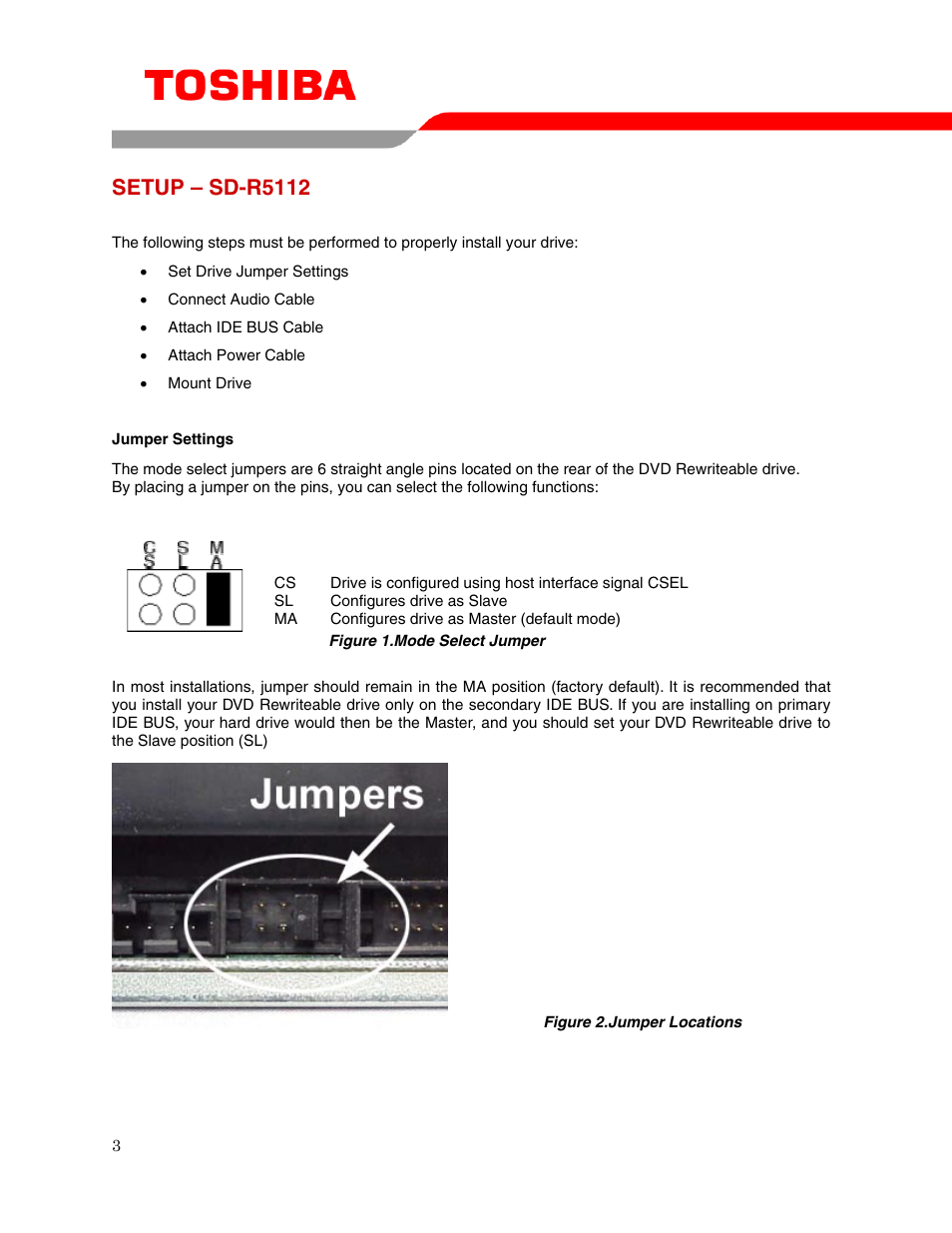 Setup – sd-r5112 | Toshiba DVD REWRITEABLE DRIVE SD-R5112 User Manual | Page 5 / 18