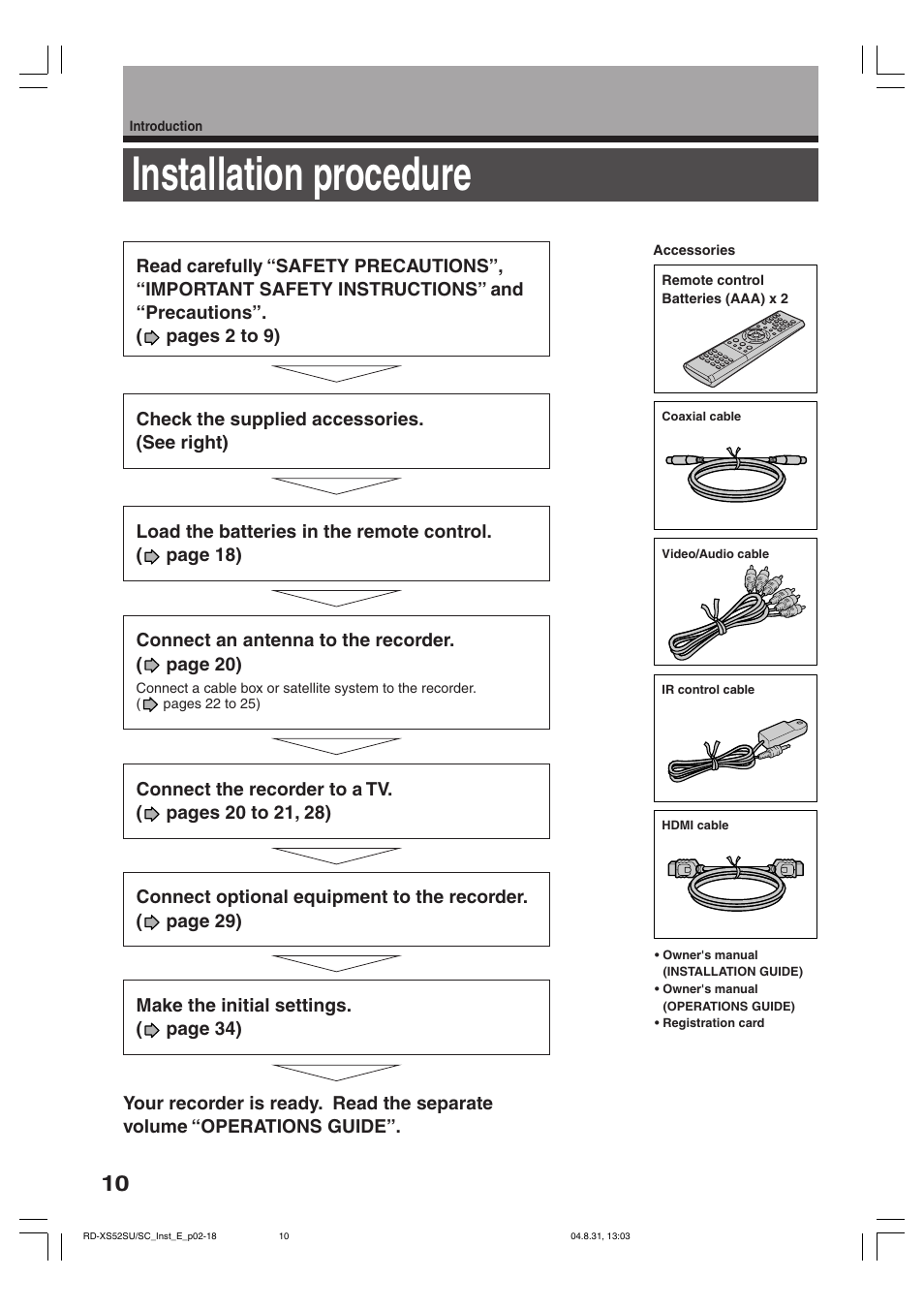 Installation procedure | Toshiba RD-KX50SU User Manual | Page 10 / 60