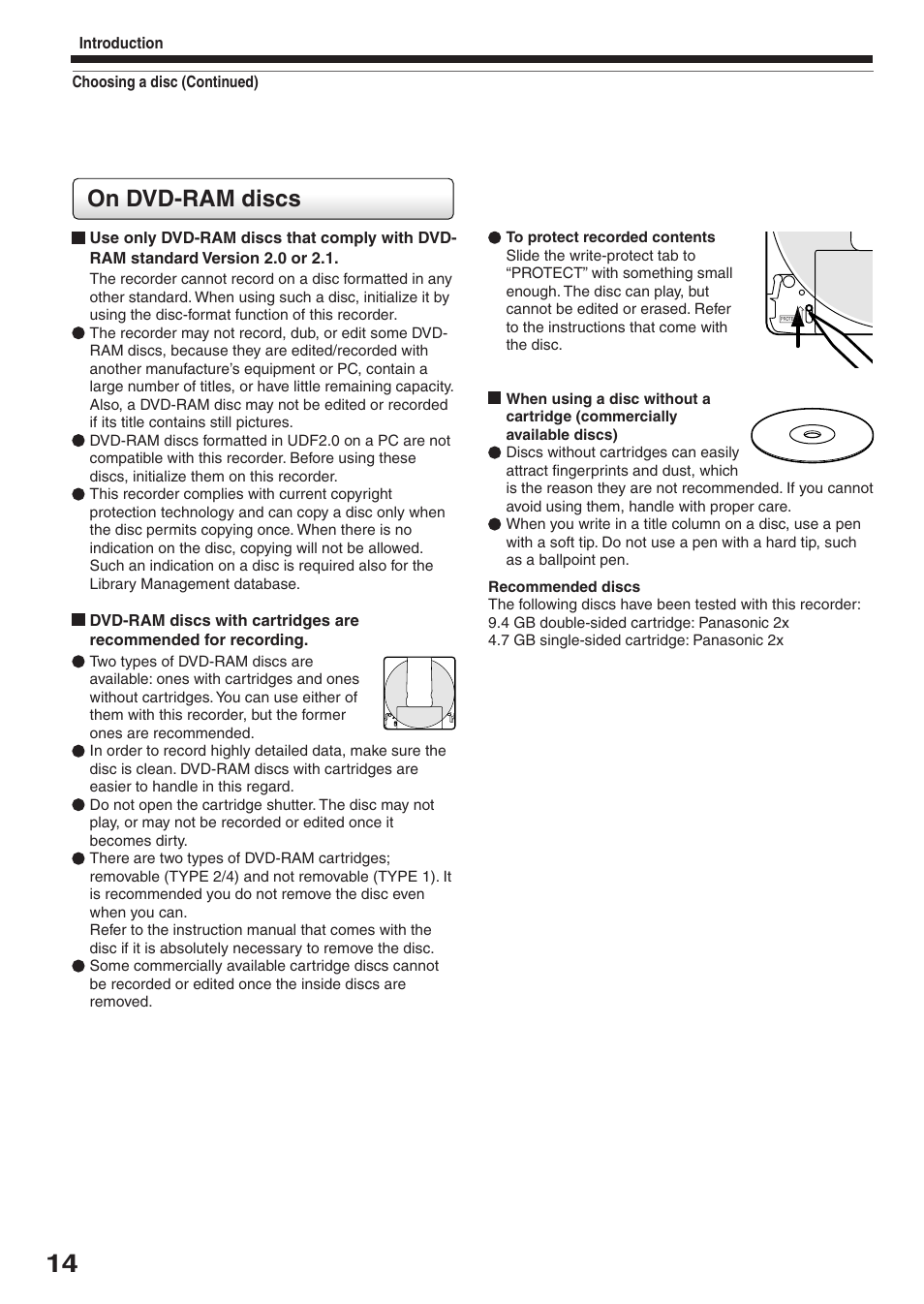 On dvd-ram discs | Toshiba RD-KX50SU User Manual | Page 14 / 60