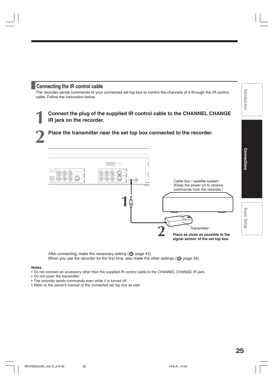 Connecting the ir control cable | Toshiba RD-KX50SU User Manual | Page 25 / 60