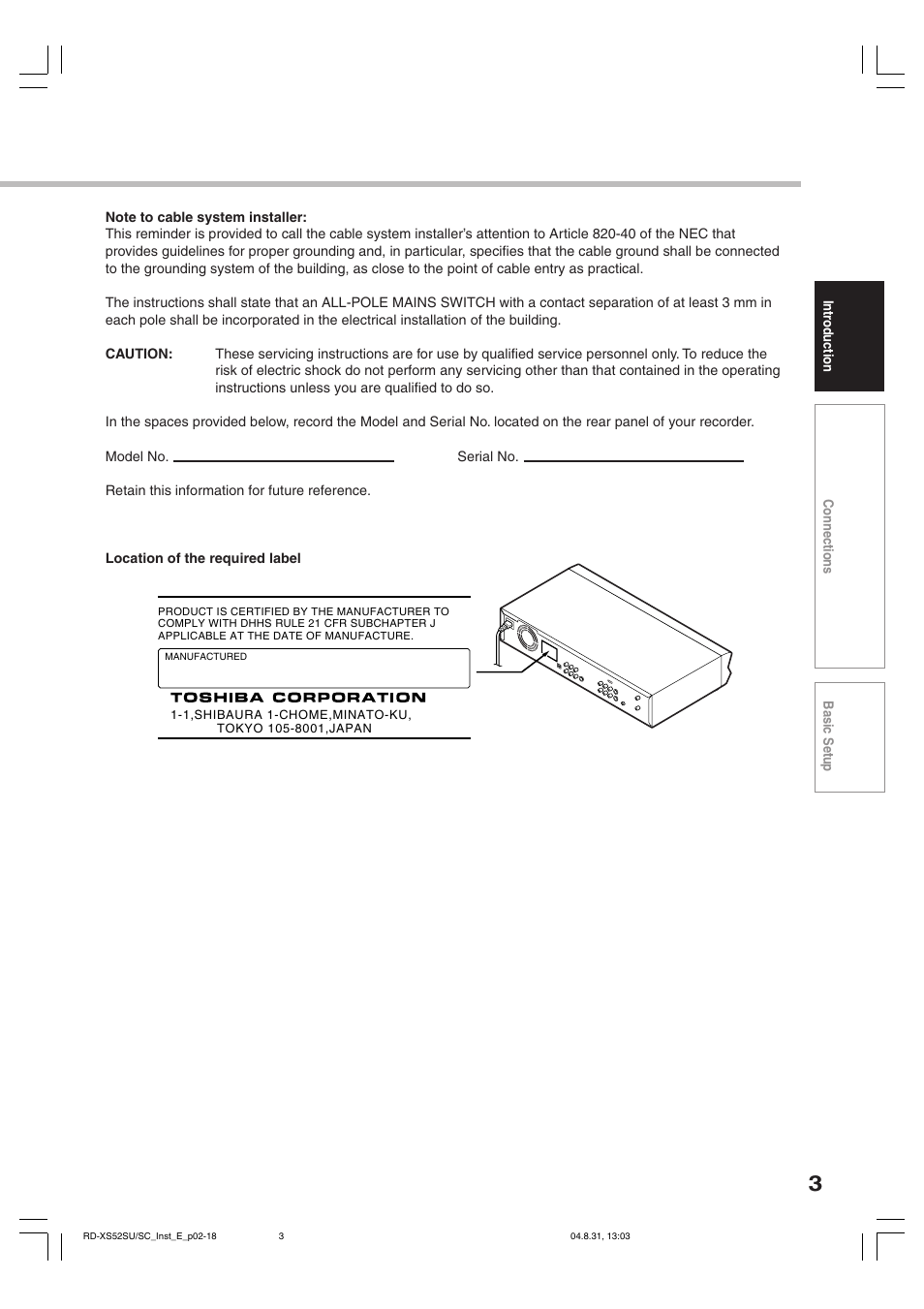 Toshiba RD-KX50SU User Manual | Page 3 / 60