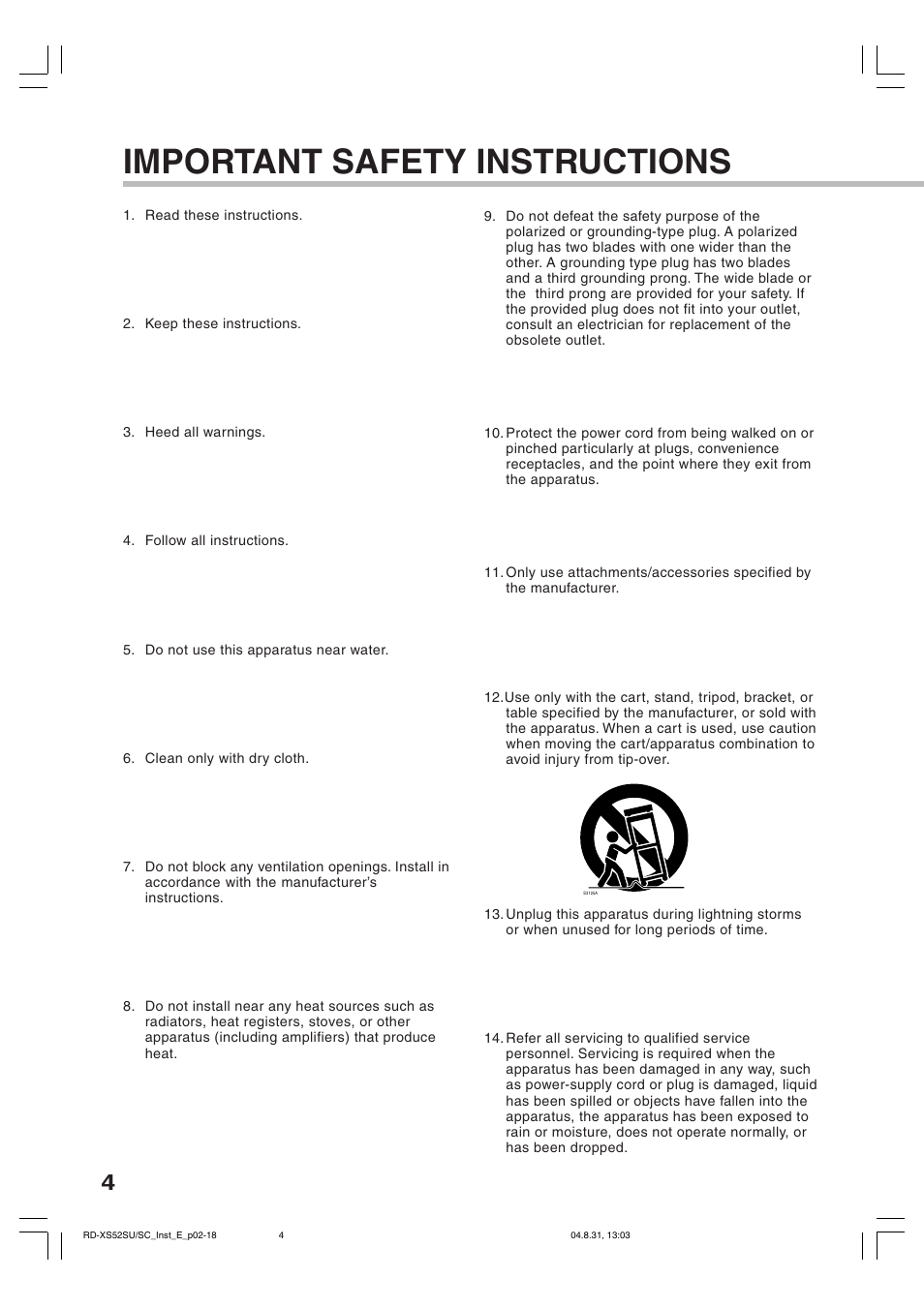 Important safety instructions | Toshiba RD-KX50SU User Manual | Page 4 / 60