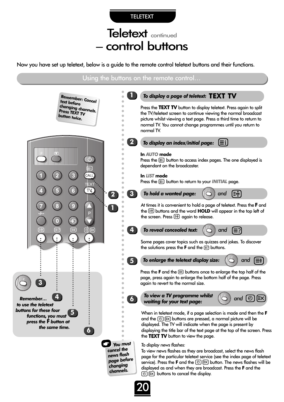 Teletext, Control buttons | Toshiba 32ZP18P User Manual | Page 20 / 28