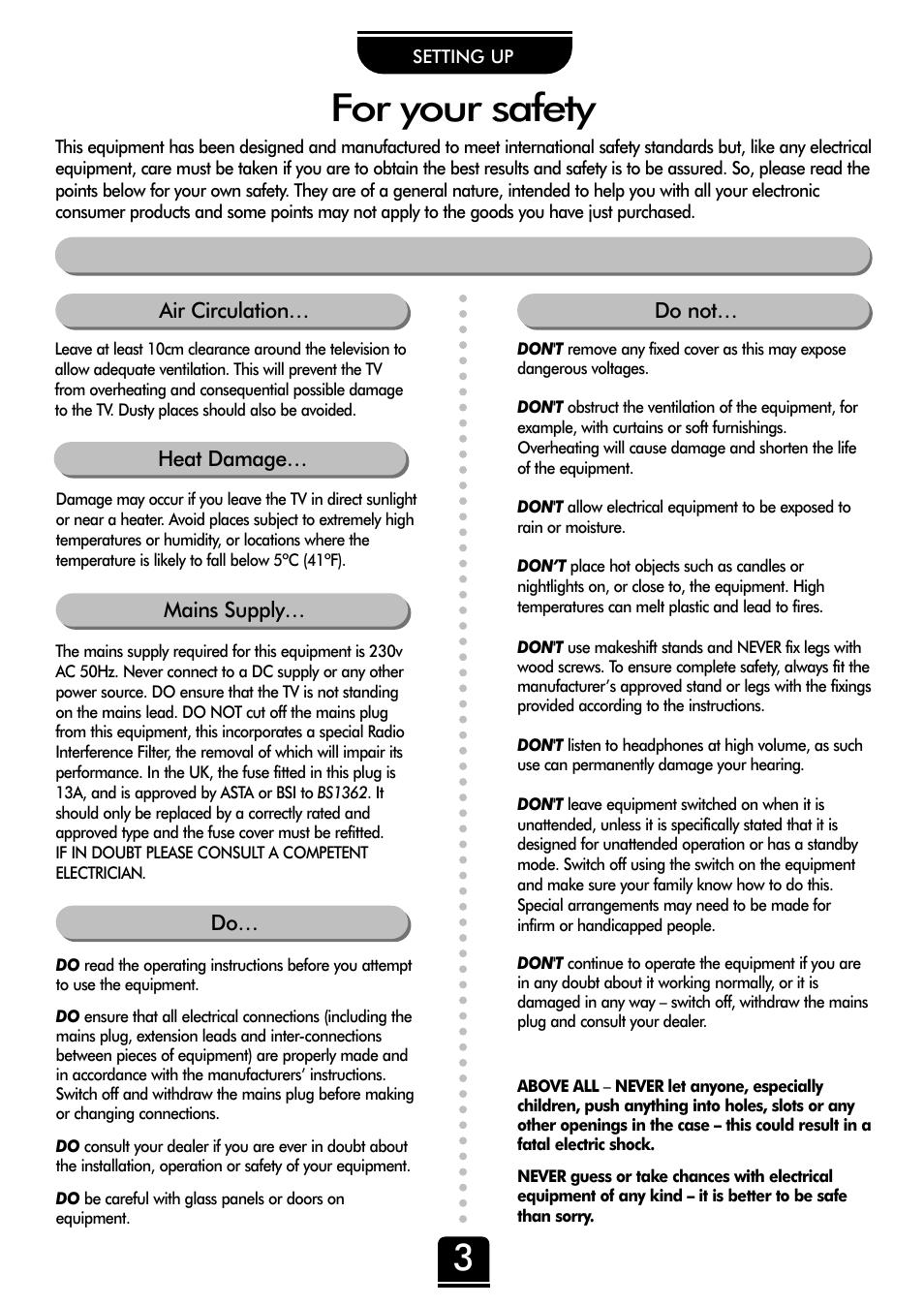 For your safety | Toshiba 32ZP18P User Manual | Page 3 / 28