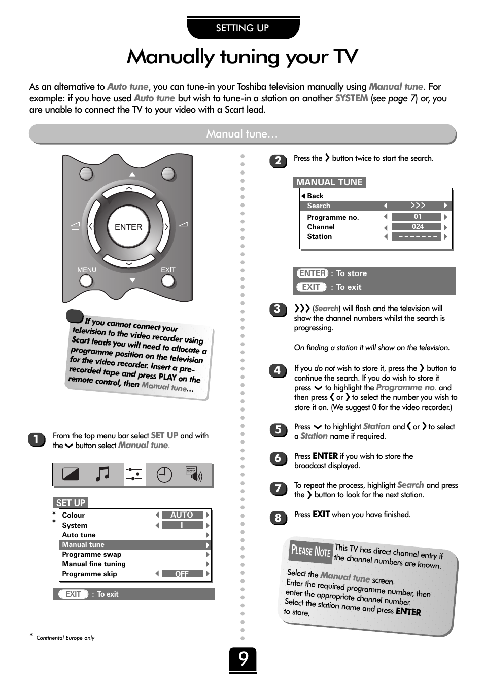 Manually tuning your tv, Manual tune | Toshiba 32ZP18P User Manual | Page 9 / 28