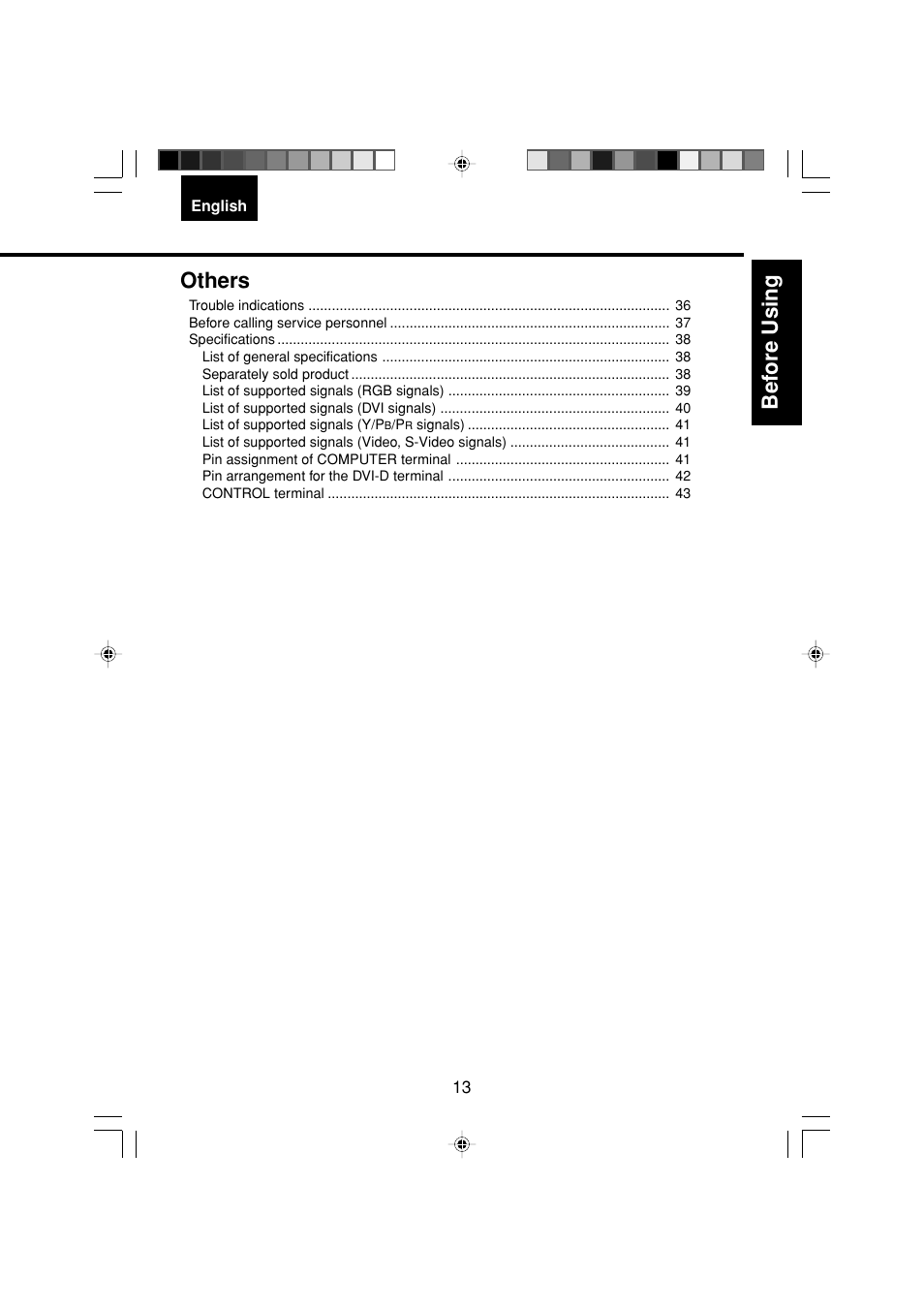 Bef ore using, Others | Toshiba TDP-MT200 User Manual | Page 13 / 44