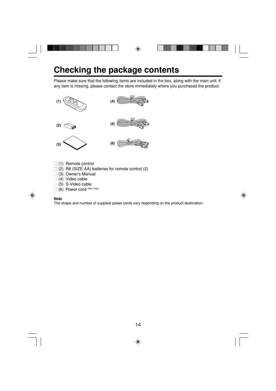 Checking the package contents, Preparations | Toshiba TDP-MT200 User Manual | Page 14 / 44
