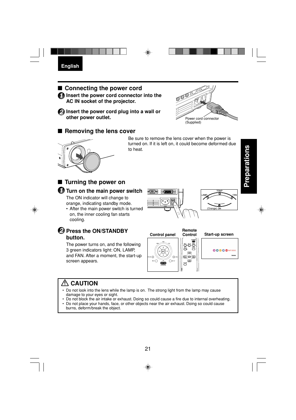 Preparations | Toshiba TDP-MT200 User Manual | Page 21 / 44