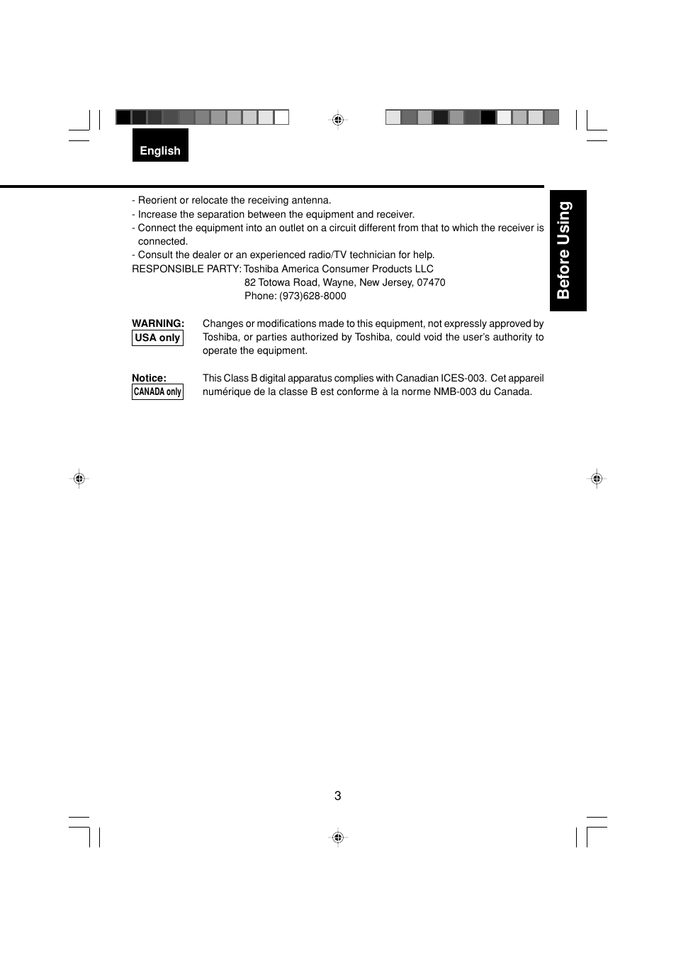 Bef ore using | Toshiba TDP-MT200 User Manual | Page 3 / 44