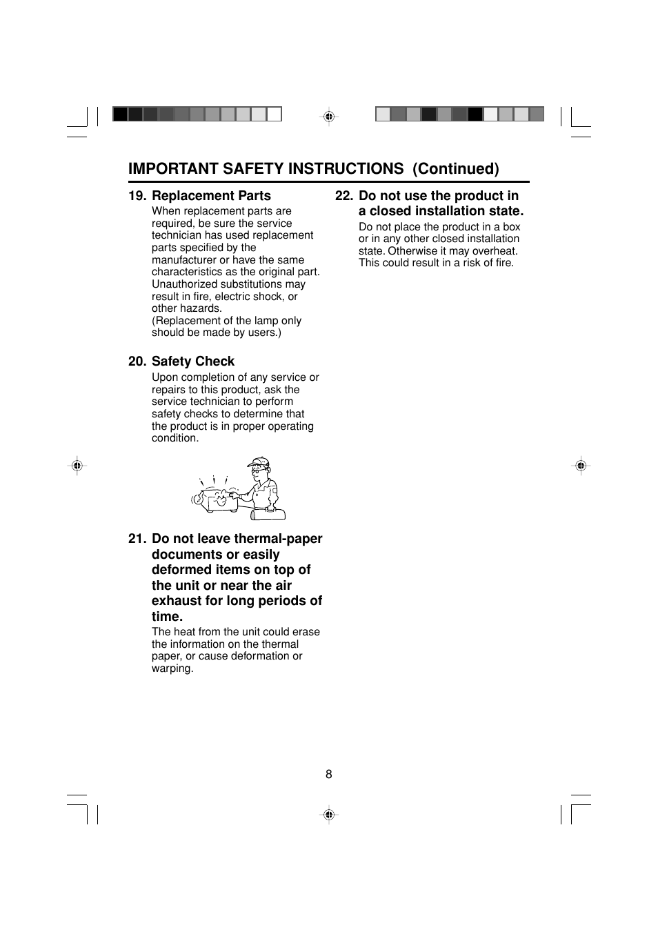 Important safety instructions (continued) | Toshiba TDP-MT200 User Manual | Page 8 / 44
