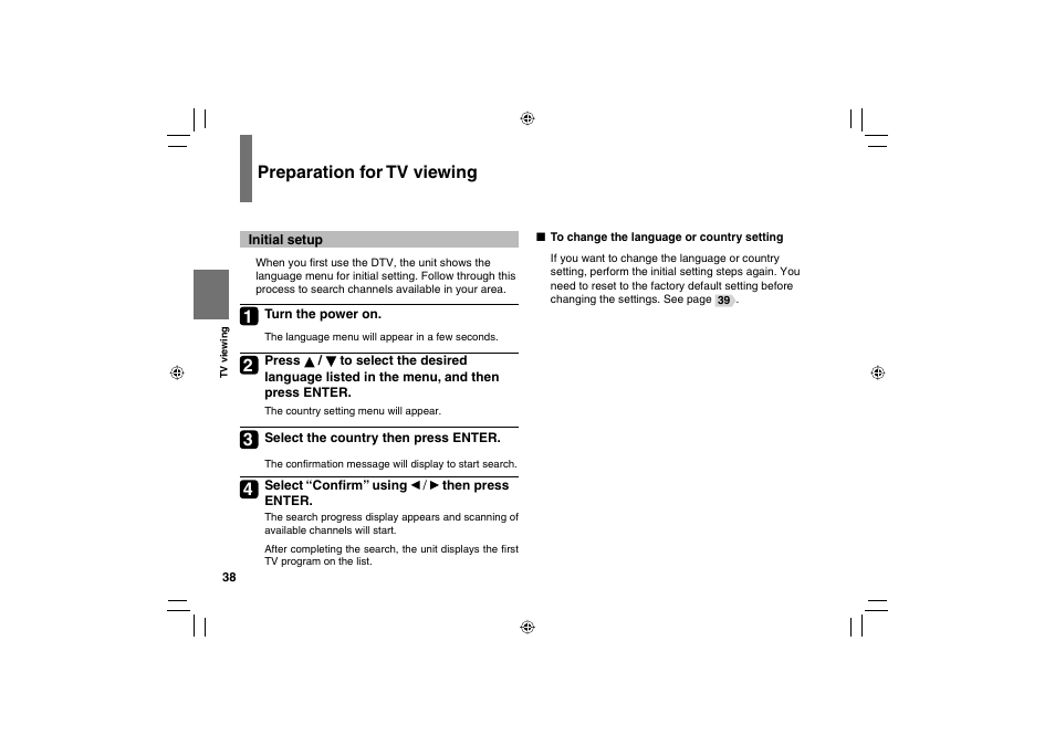 Preparation for tv viewing | Toshiba SD-P120DTKE User Manual | Page 38 / 92