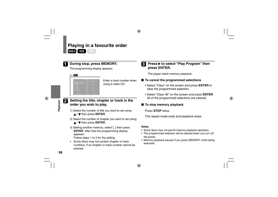 Playing in a favourite order, Press | Toshiba SD-P120DTKE User Manual | Page 58 / 92