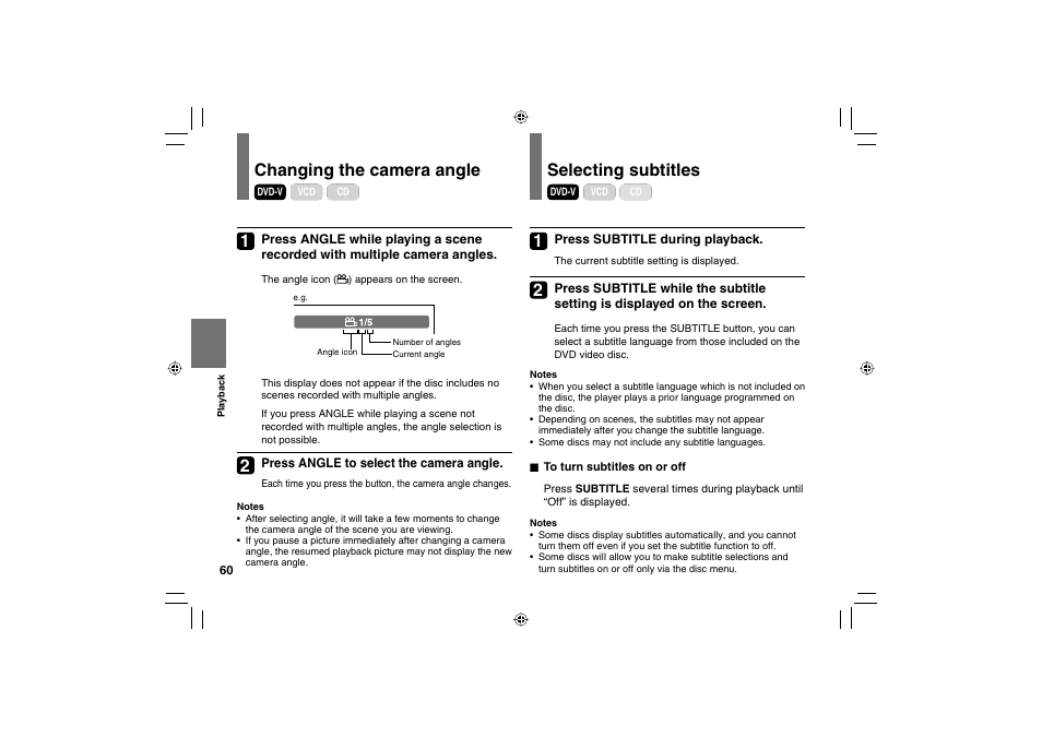 Changing the camera angle selecting subtitles | Toshiba SD-P120DTKE User Manual | Page 60 / 92