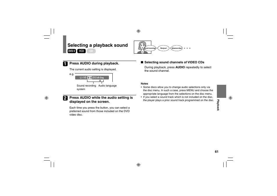 Selecting a playback sound | Toshiba SD-P120DTKE User Manual | Page 61 / 92