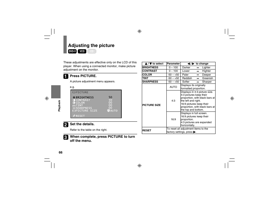 Adjusting the picture | Toshiba SD-P120DTKE User Manual | Page 66 / 92