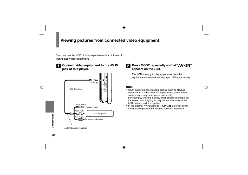 Viewing pictures from connected video equipment, Av-in | Toshiba SD-P120DTKE User Manual | Page 80 / 92
