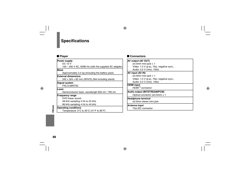 Specifi cations | Toshiba SD-P120DTKE User Manual | Page 88 / 92