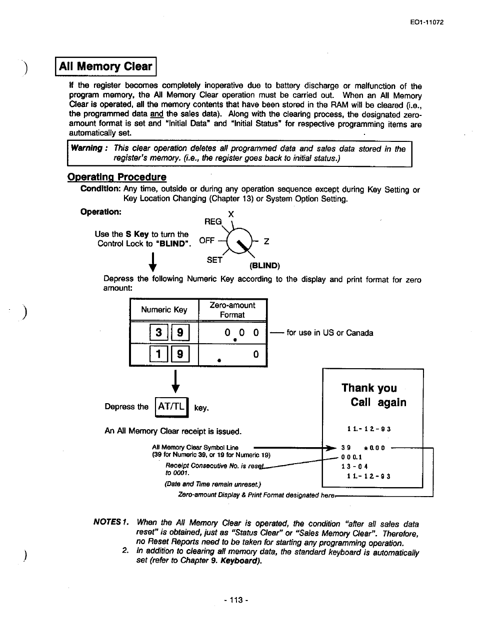 Operating procedure, Thank you call again | Toshiba TEC MA-85-100 User Manual | Page 113 / 120