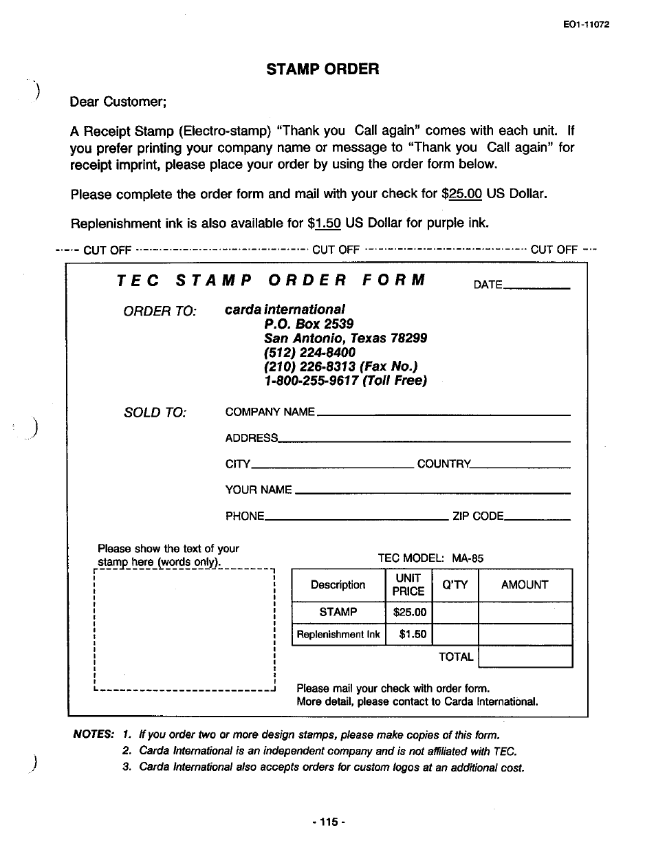 Stamp order, F o r m | Toshiba TEC MA-85-100 User Manual | Page 117 / 120