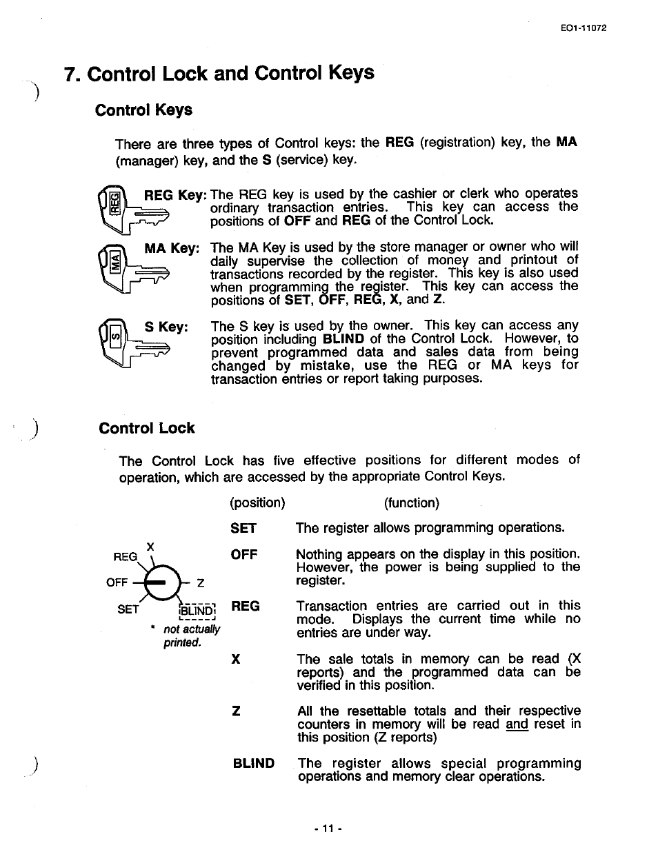 Control lock and control keys, Control keys, Control lock | Controi lock and controi keys | Toshiba TEC MA-85-100 User Manual | Page 13 / 120