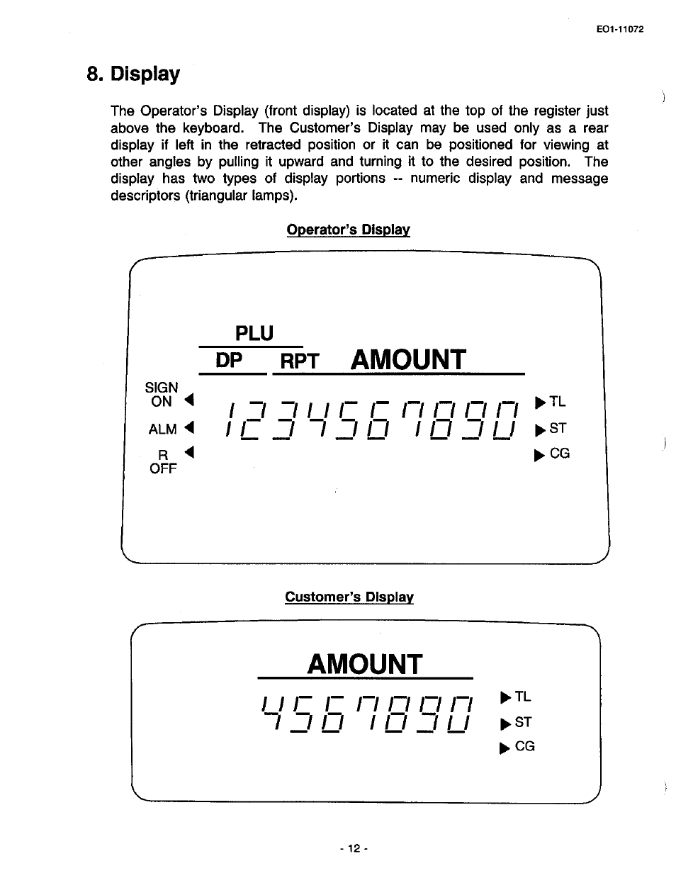Display, Dispiay, Amount | Toshiba TEC MA-85-100 User Manual | Page 14 / 120