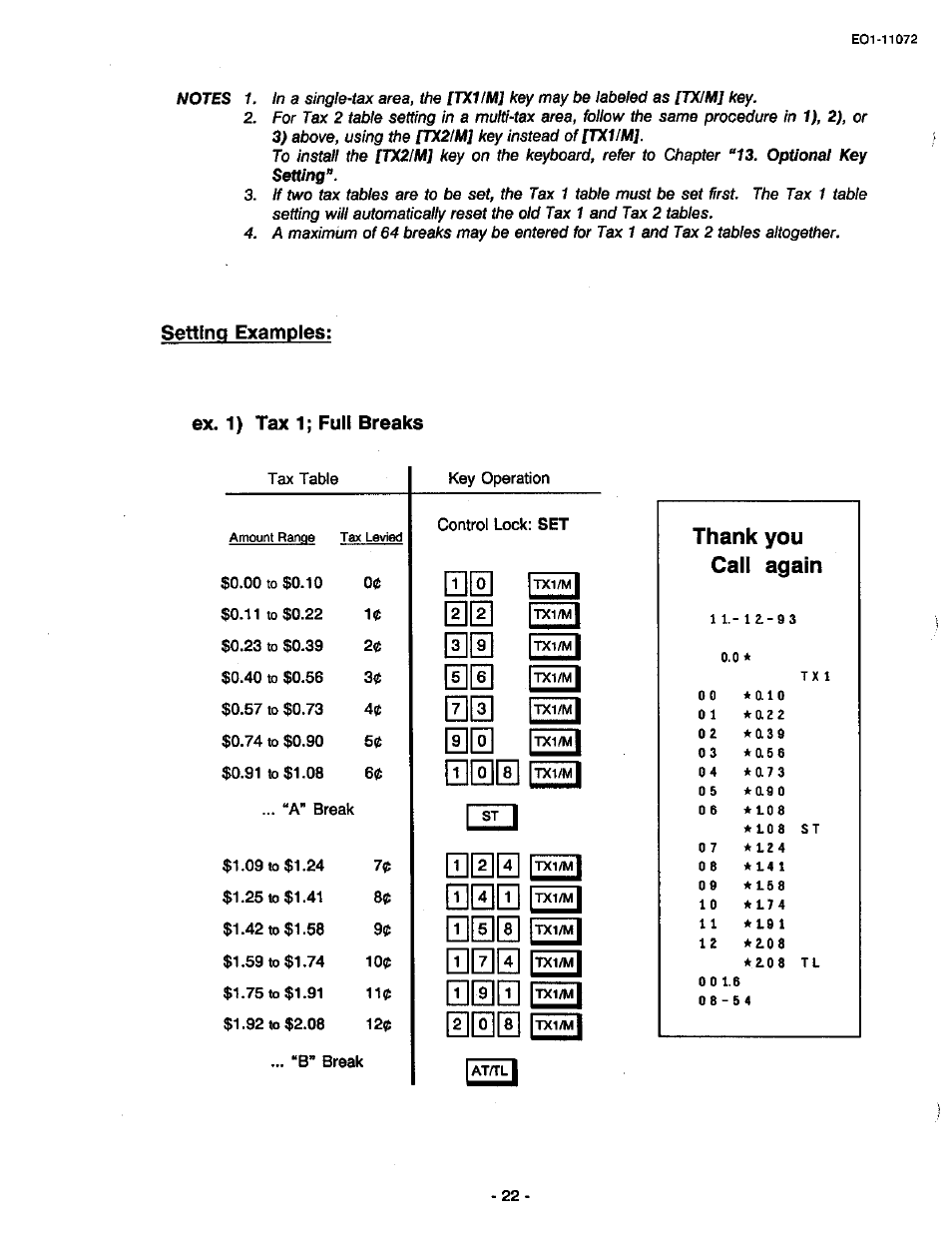 Setting examples, Ex. 1) tax 1; full breaks | Toshiba TEC MA-85-100 User Manual | Page 24 / 120