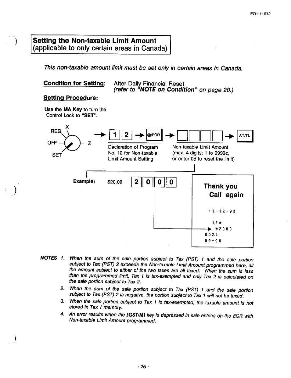 Setting the non-taxable limit amount, Setting procedure | Toshiba TEC MA-85-100 User Manual | Page 27 / 120
