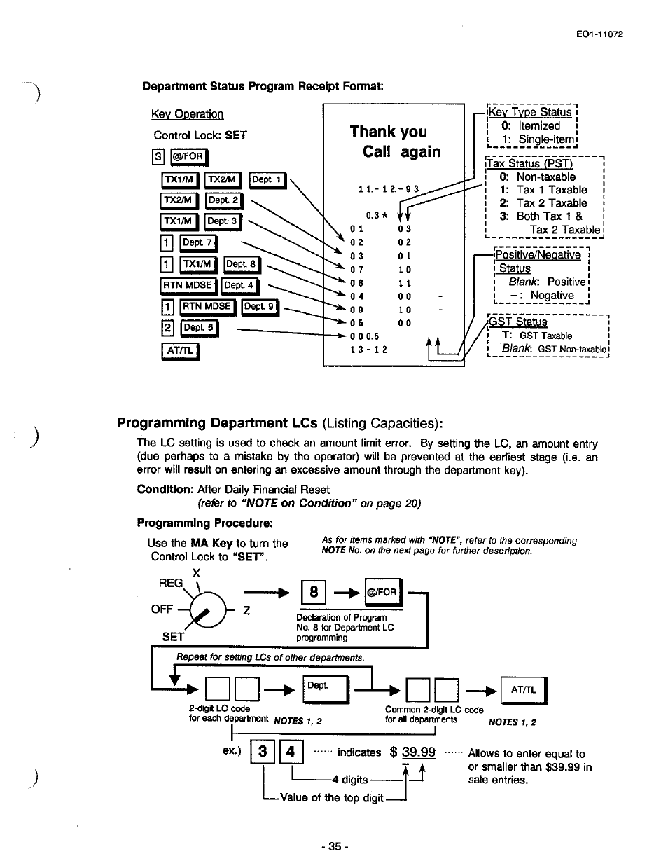 Programming department lcs (listing capacities), L^dd | Toshiba TEC MA-85-100 User Manual | Page 37 / 120