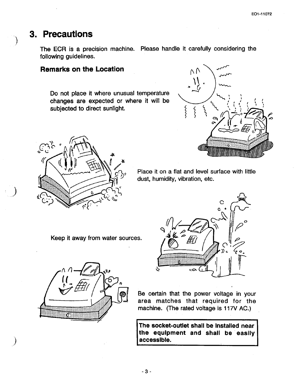 Precautions, Remarks on the location | Toshiba TEC MA-85-100 User Manual | Page 5 / 120