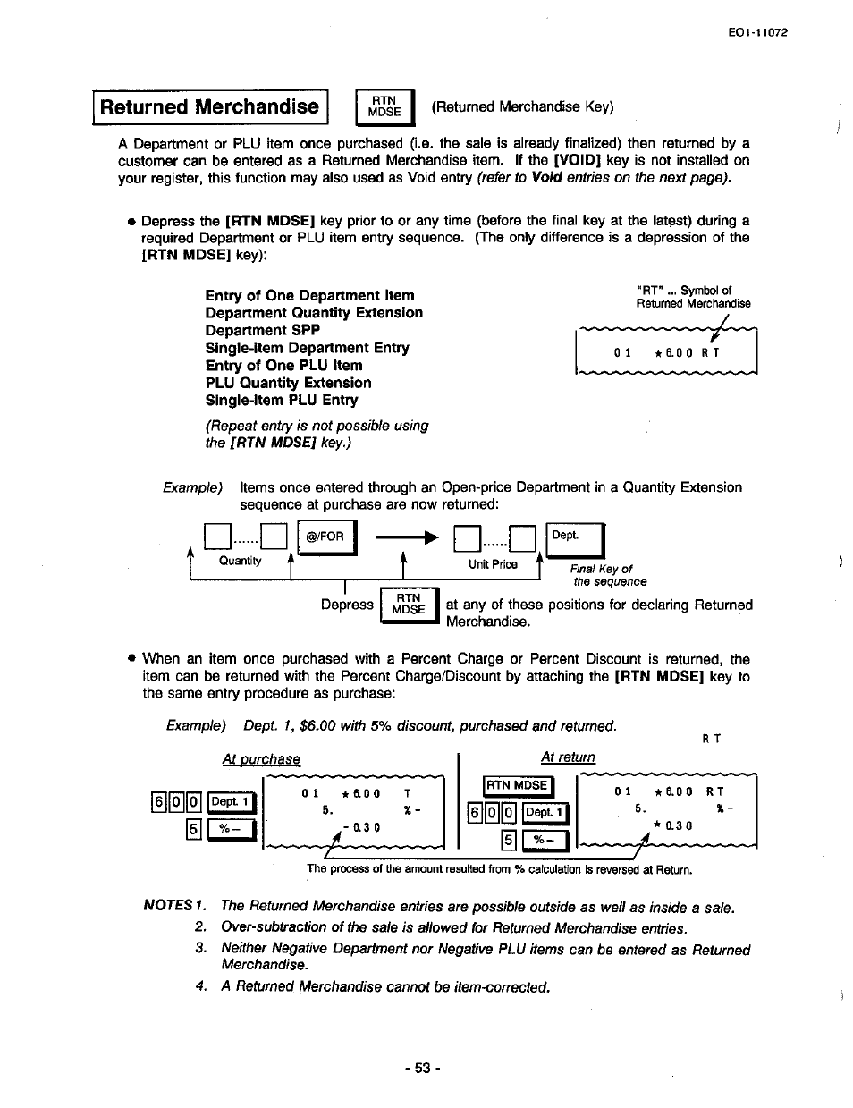 Returned merchandise | Toshiba TEC MA-85-100 User Manual | Page 54 / 120