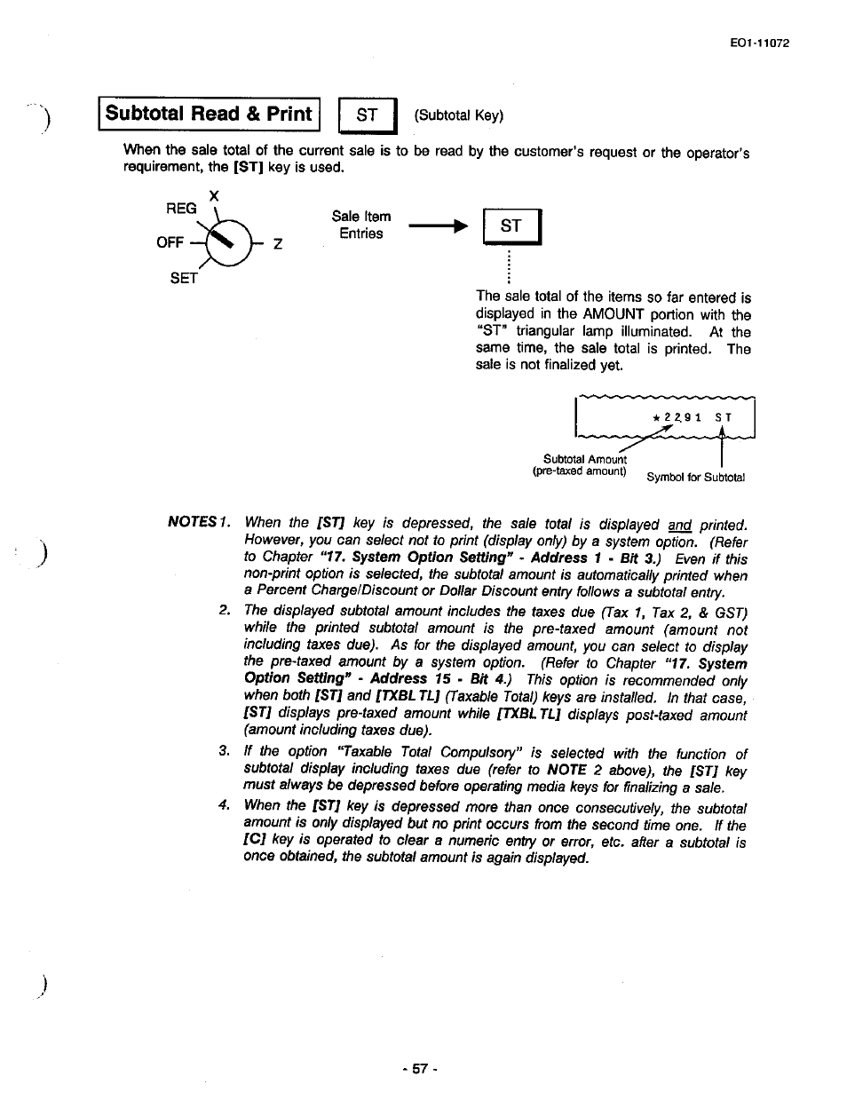 Subtotal read & print | Toshiba TEC MA-85-100 User Manual | Page 57 / 120
