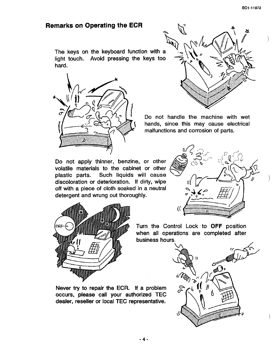 Remarks on operating the ecr | Toshiba TEC MA-85-100 User Manual | Page 6 / 120