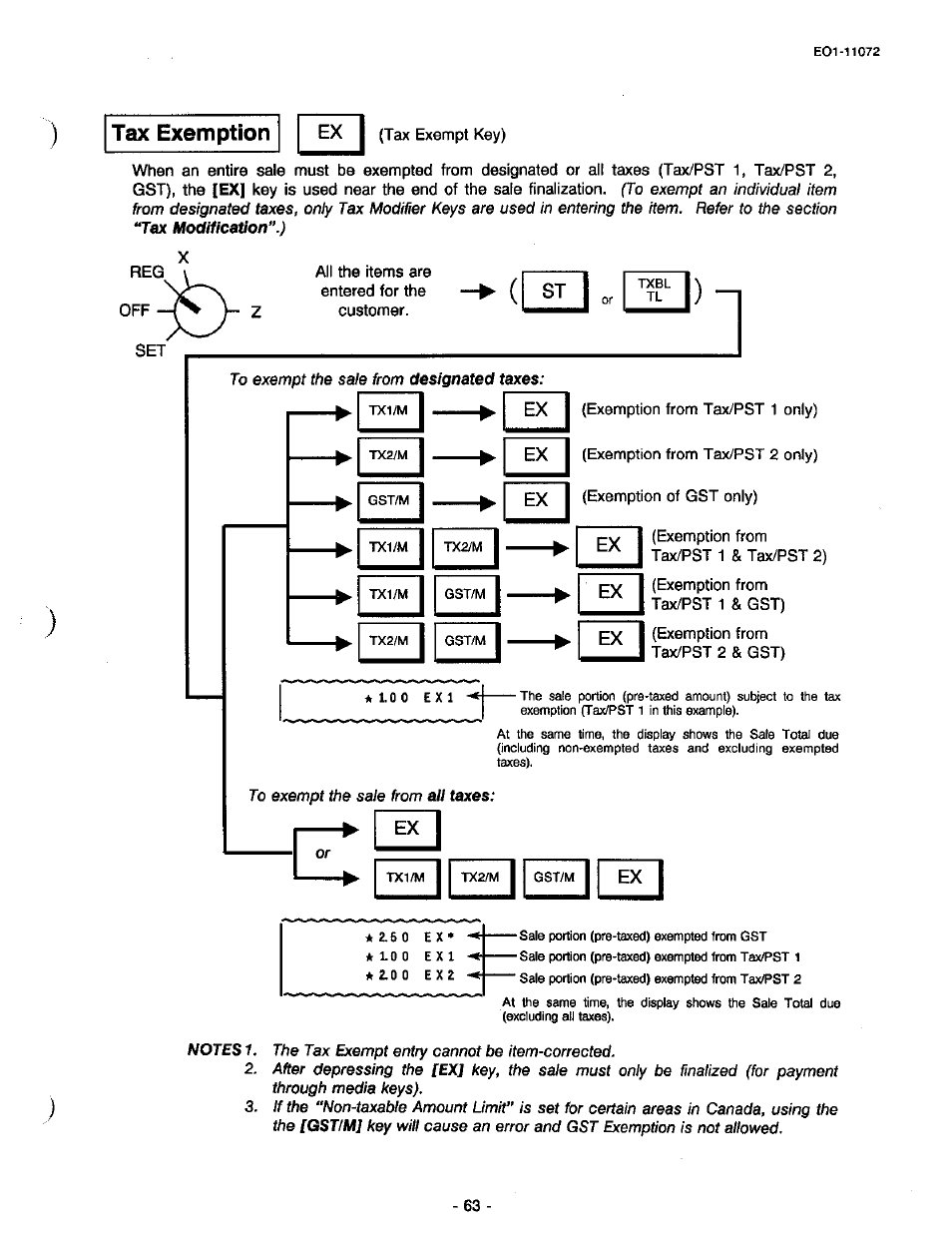 Tax exemption ex | (tax exempt key), Ex ex ex, Tax exemption | Toshiba TEC MA-85-100 User Manual | Page 63 / 120