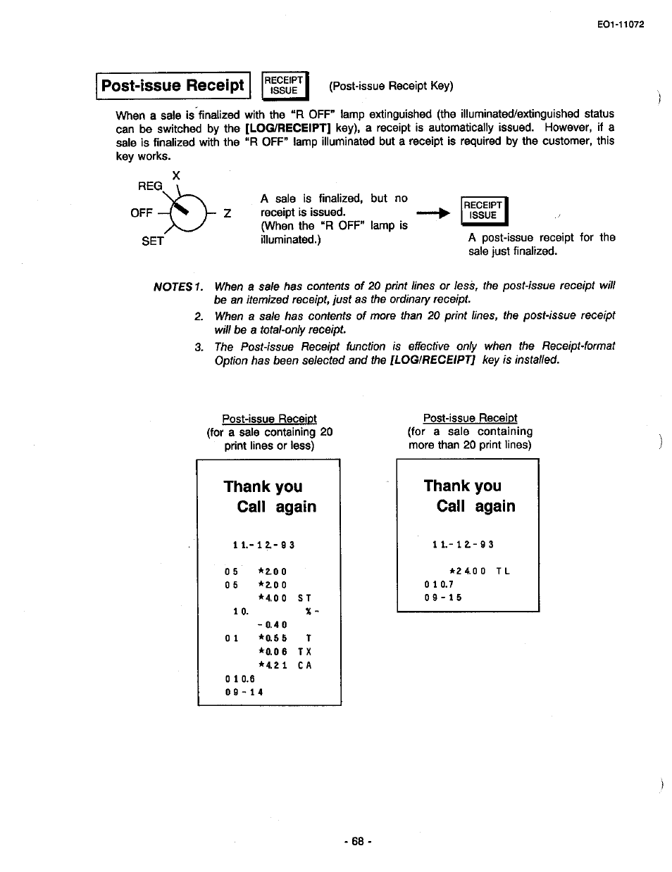 Post-issue receipt, Thank you call again | Toshiba TEC MA-85-100 User Manual | Page 68 / 120