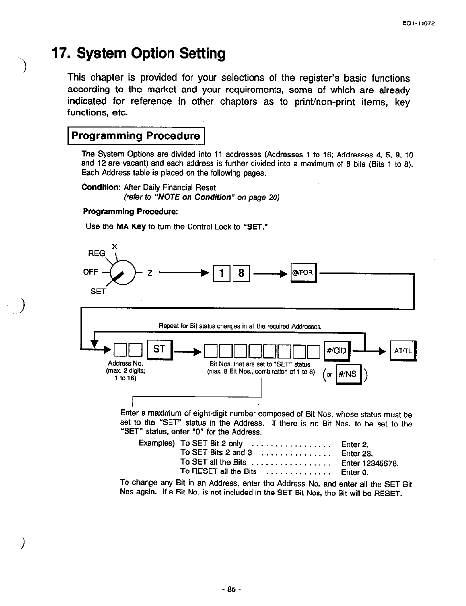 System option setting, Programming procedure, System option setting ) | Toshiba TEC MA-85-100 User Manual | Page 85 / 120