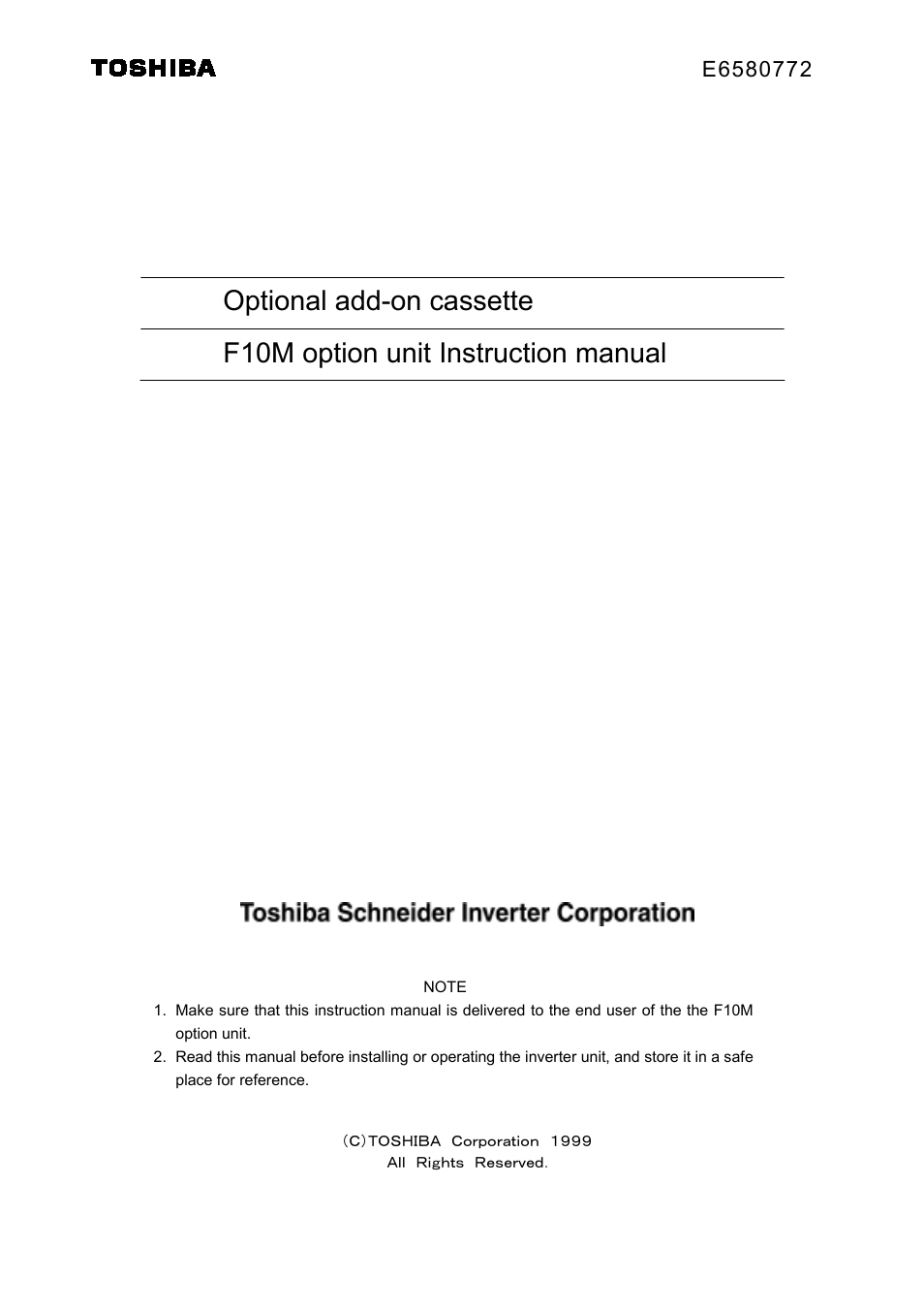 Toshiba Tosvert Inverter E6580772 User Manual | 26 pages