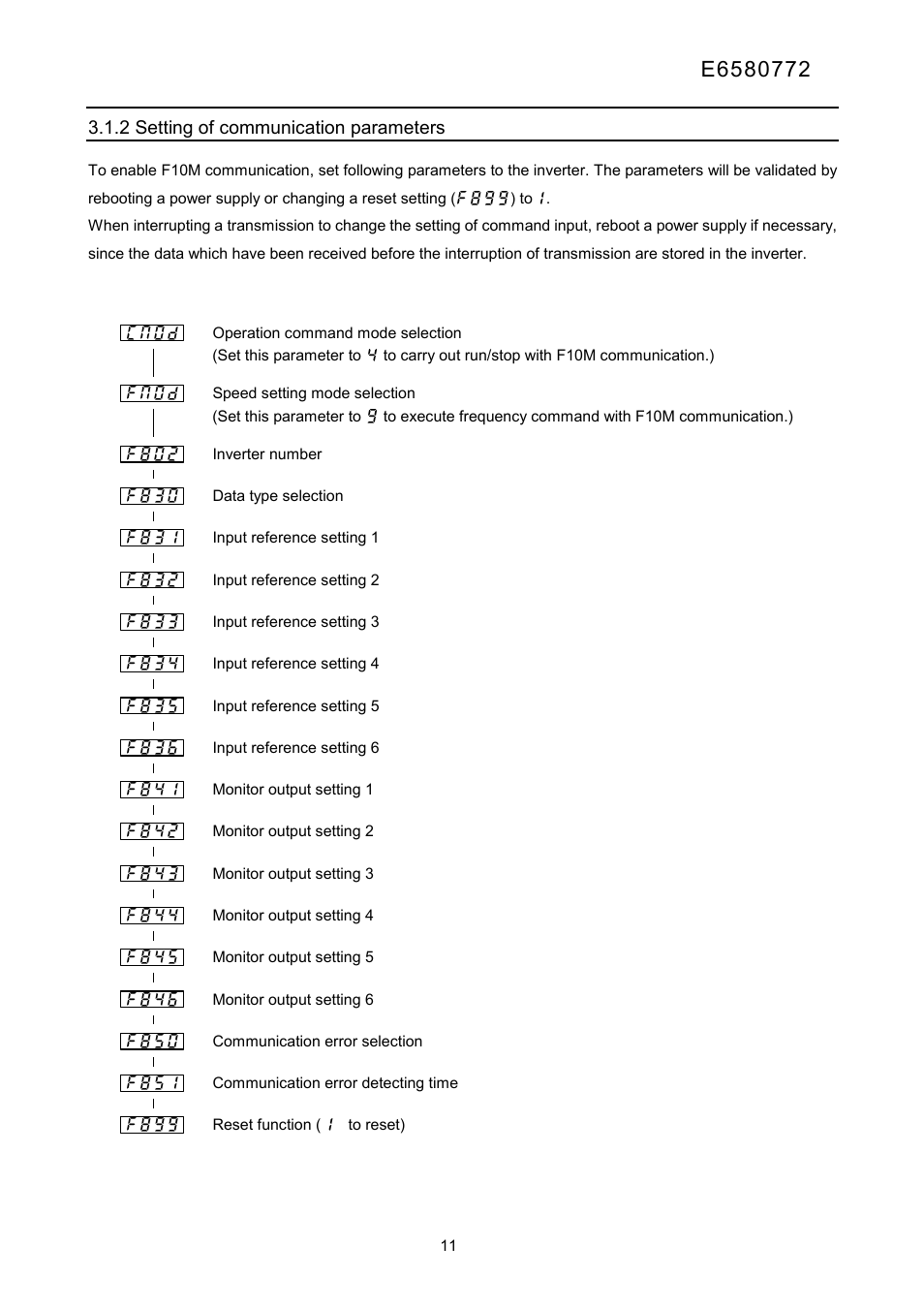 2 setting of communication parameters | Toshiba Tosvert Inverter E6580772 User Manual | Page 12 / 26