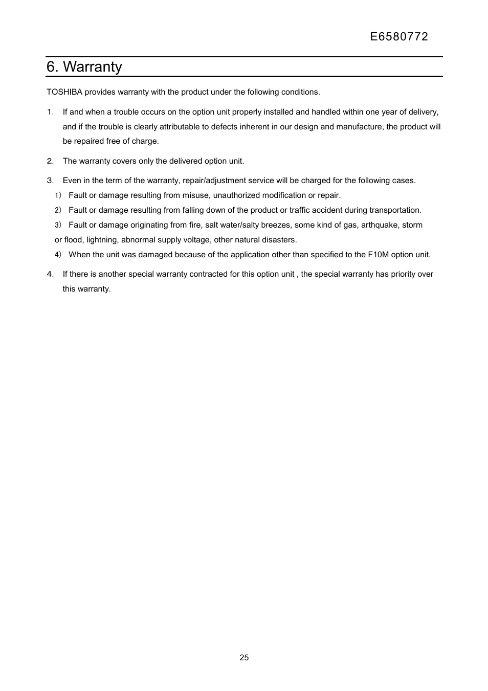 Warranty | Toshiba Tosvert Inverter E6580772 User Manual | Page 26 / 26