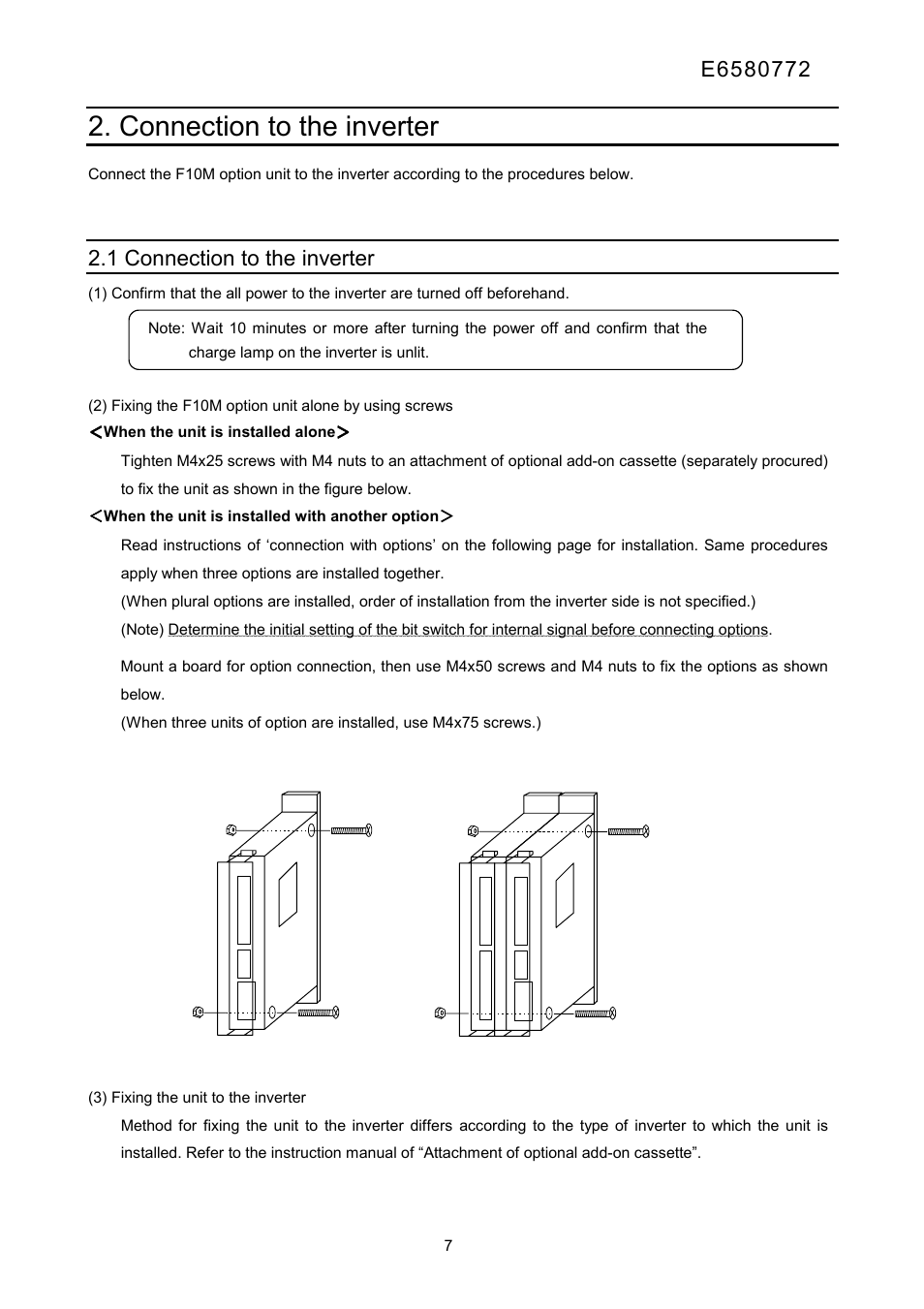 Connection to the inverter, 1 connection to the inverter | Toshiba Tosvert Inverter E6580772 User Manual | Page 8 / 26