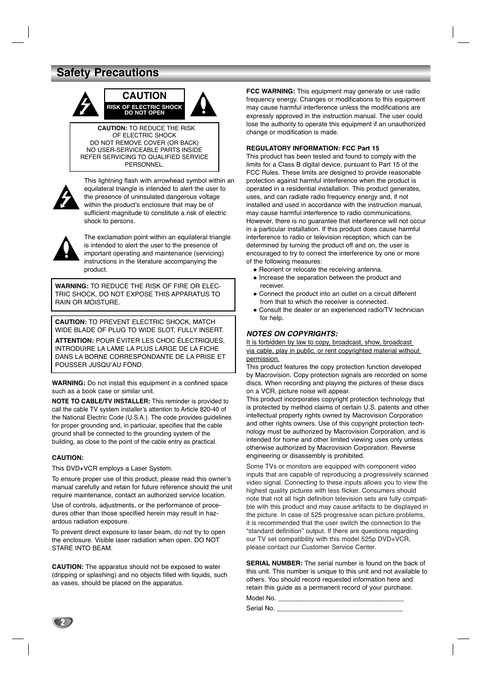 Safety precautions, Caution | Toshiba SD-V596SU User Manual | Page 2 / 49