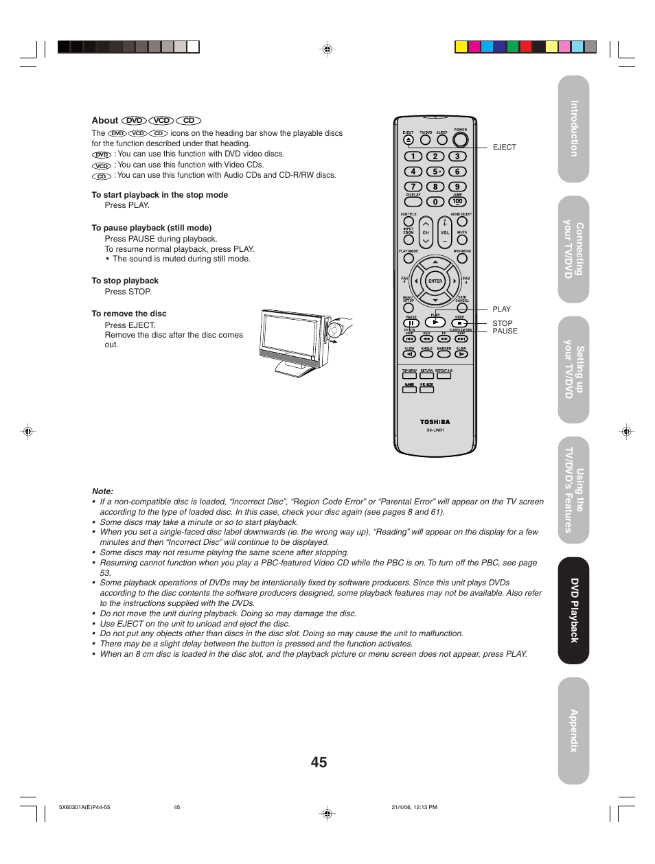 Toshiba Lcd TV/DVD Combination 23HLV86 User Manual | Page 45 / 68