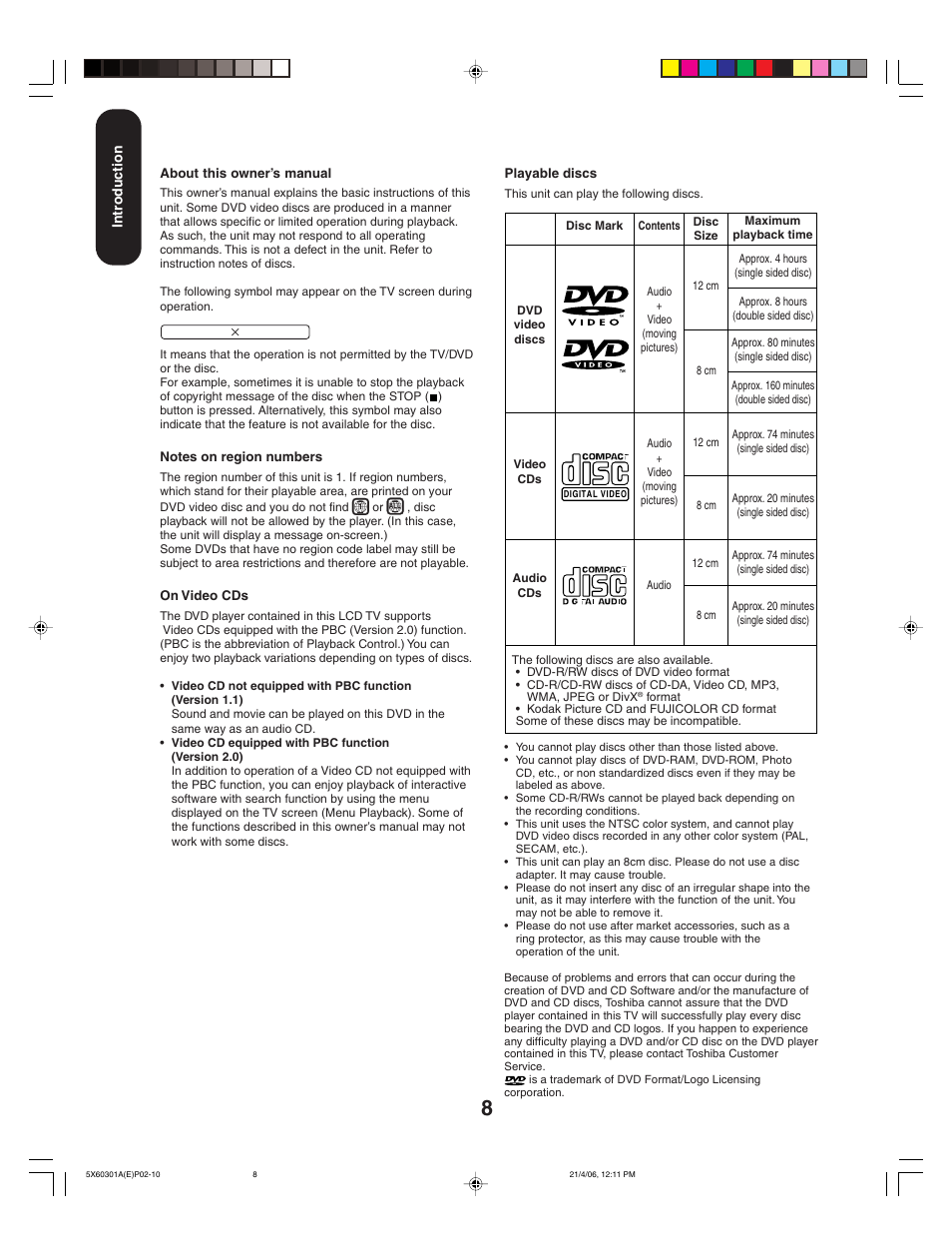 Toshiba Lcd TV/DVD Combination 23HLV86 User Manual | Page 8 / 68