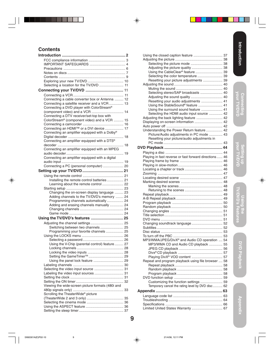 Toshiba Lcd TV/DVD Combination 23HLV86 User Manual | Page 9 / 68