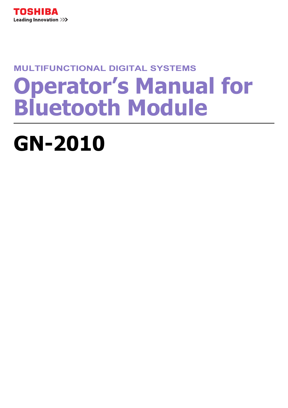 Toshiba GN-2010 GN-2010 User Manual | 20 pages