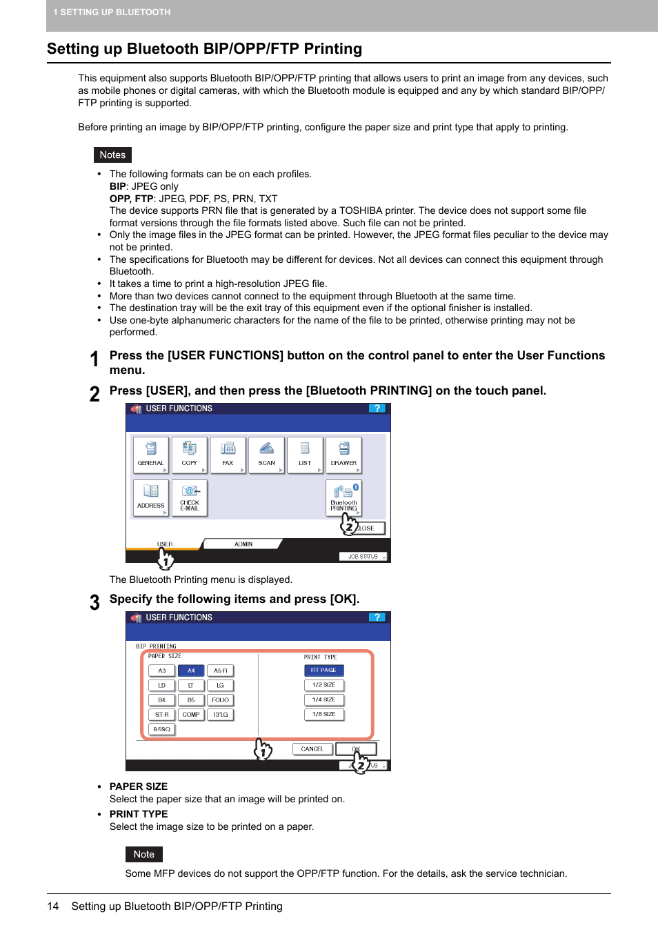 Setting up bluetooth bip/opp/ftp printing | Toshiba GN-2010 GN-2010 User Manual | Page 16 / 20