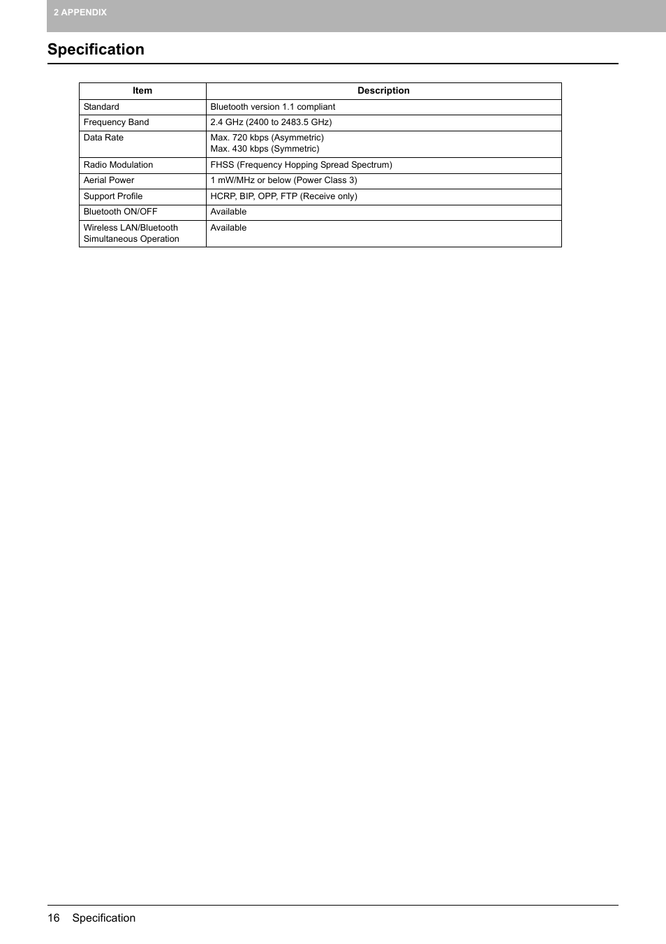 Specification | Toshiba GN-2010 GN-2010 User Manual | Page 18 / 20