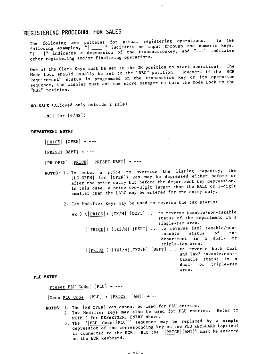 Registering procedure for sales, Department entry, Plu entry | Toshiba MA-290-100 SERIES User Manual | Page 30 / 84